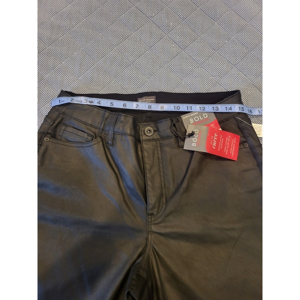 BOLD Elements Curvy Skinny Black Faux Leather Pants Tummy Control 011Size 14 - Picture 9 of 9